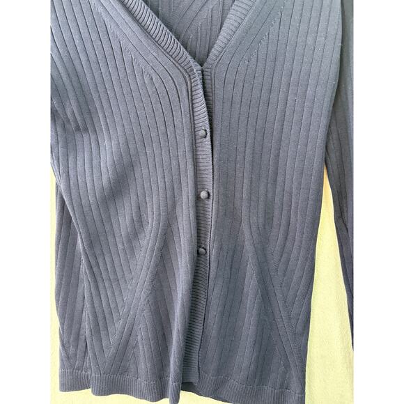 ECRU Navy Ribbed Cardigan with Sleeve Button Detail • Size S - Picture 4 of 6